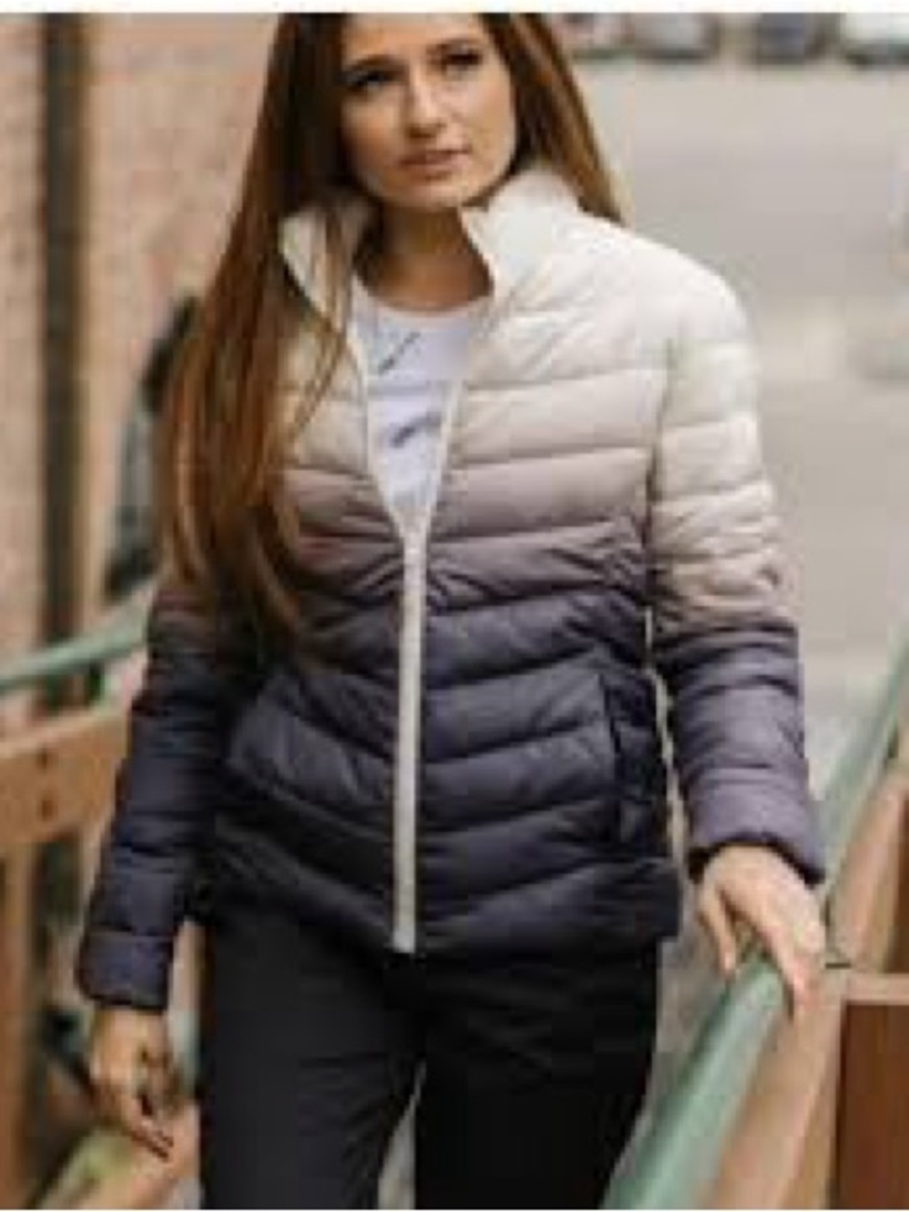 Women's Ombre Packable Puffer Jacket - White to Gray